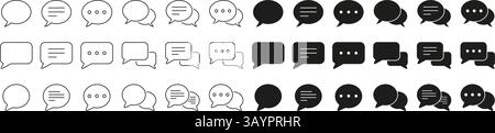 Linea di bolle di comunicazione e chat e serie di icone continue. Raccolta di simboli delle icone di messaggi e vocali. Traccia modificabile. Illustrazione vettoriale isolata Illustrazione Vettoriale