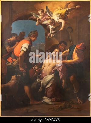 PISTOIA, ITALIA - 16 MARZO 2025: La pittura del Martirio di San Bartolomeo apostolo nella Cattedrale di San Zeno di Matteo Bonechi (1669 - 1750). Foto Stock