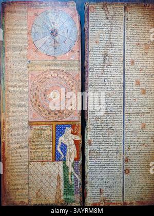 Tordesillas, Castilla y Len, Spagna. 11/04/2025. Manoscritti di epoca medievale per determinare la distribuzione delle terre scoperte Foto Stock