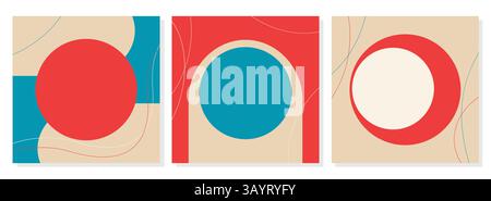 Modelli universali per poster, rosso e blu luminoso, spazio vuoto per iscrizioni o inserzioni, volantini, sfondo. Illustrazione vettoriale Illustrazione Vettoriale