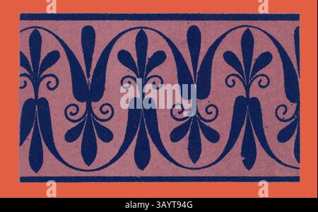 Un bordo decorativo caratterizzato da un motivo floreale ripetuto con curve eleganti e intricate spirali su uno sfondo a contrasto. Ornamento greco e ornamento etrusco arte classica con un tocco moderno reinventato da Artotop Foto Stock
