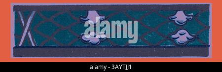 Un intricato bordo decorativo caratterizzato da un motivo floreale ripetuto su uno sfondo testurizzato, che mette in mostra un mix di forme e colori eleganti. Decorazioni rinascimentali opere d'arte classica con un tocco moderno reinventate da Artotop Foto Stock