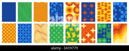 Poster geometrici astratti. Design dello sfondo con motivo astratto retrò con forme e forme semplici e minimali, stampe artistiche con geometrie moderne. Vettore Illustrazione Vettoriale