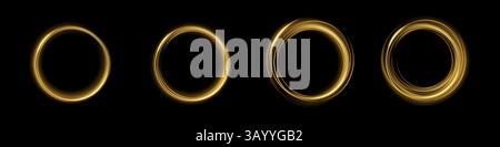 Una splendida serie di anelli dorati visualizzati elegantemente su un ricco sfondo nero, perfetti per il design e l'arte Illustrazione Vettoriale