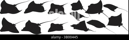 Una collezione di silhouette a puzza disposte su due file su sfondo bianco mostra forme nere Illustrazione Vettoriale