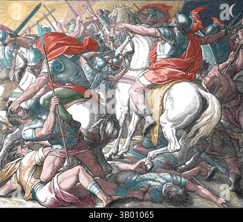 Bibbia. Il Sole e la Luna stanno fermi. Libro di Joshua. Illustrazione di J. Schnorr von Carolsfeld. "La Bibbia dei quadri", 1852-60. Foto Stock