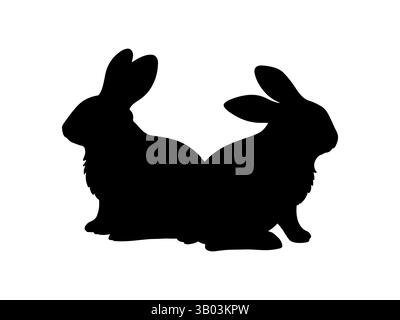 Coppia silhouette di coniglio disegno vettoriale piatto. Illustrazione Vettoriale