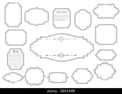 Set di semplici riquadri di linee con doppio tratto. Bordi vettoriali facilmente modificabili con spessore di linea modificabile. Illustrazione Vettoriale