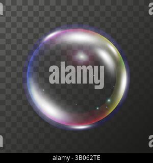 Spettro dei colori delle bolle di sapone su sfondo trasparente. Effetto realistico con bolle d'aria, riflessi grafici 3D ed effetto di trasparenza. Illustrazione vettoriale Illustrazione Vettoriale