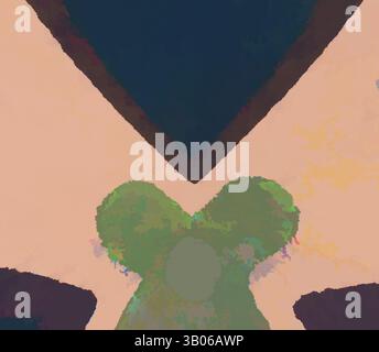 Una composizione astratta caratterizzata da una disposizione simmetrica di forme con bordi morbidi, che fondono toni terrosi e verdi tenui, evocando un senso di equilibrio e armonia. Un design circolare caratterizzato da un motivo astratto con forme interconnesse, tra cui diamanti e croci in una miscela di colori tenui. Arte classica con un tocco moderno reinventata da Artotop, trasformata decorazione rinascimentale, arte classica con un tocco moderno reinventata da Artotop Foto Stock