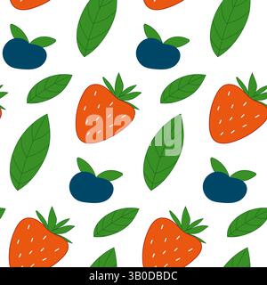 Motivo senza cuciture con fragole e mirtilli. Bacche estive. Illustrazione Vettoriale