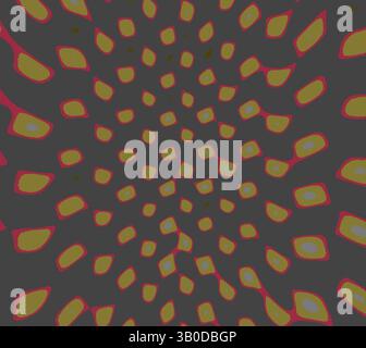 Un pattern dinamico di forme allungate si irradia verso l'esterno, creando un senso di movimento con colori vivaci. La disposizione evoca una rappresentazione astratta di energia e ritmo, catturando l'attenzione dello spettatore con il suo design intricato. Un motivo circolare caratterizzato da forme intricate e tessellate in varie tonalità, creando un effetto testurizzato quasi ipnotico. Il design combina elementi geometrici con toni organici, disegnando l'occhio intorno alla sua superficie. Arte classica con un tocco moderno reinventata da Artotop, tessuti francesi trasformati, prima metà del diciannovesimo secolo, arte classica con un Foto Stock
