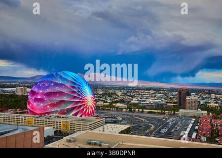 Aerea della sfera futuristica e dello skyline di Las Vegas Foto Stock