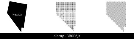 Mappa dettagliata della silhouette del Nevada, motivo tratteggiato e motivo di linee parallele inclinate, mappa stilizzata testurizzata. illustrazione isolata su bianco. Foto Stock