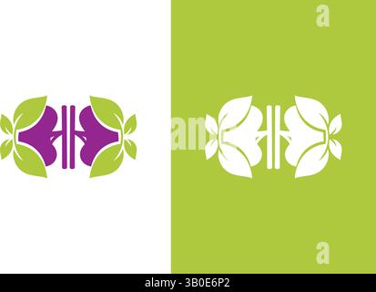 Combinazione di reni e foglie. Modello di progettazione del logotipo World Kidney Day. Illustrazione Vettoriale