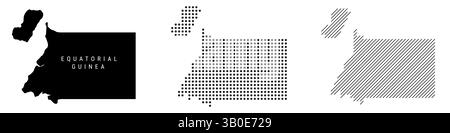Guinea Equatoriale Mappa dettagliata della silhouette, modello tratteggiato e schema delle linee parallele inclinate. Mappa stilizzata testurizzata della Repubblica della Guinea Equatoriale. ill Foto Stock