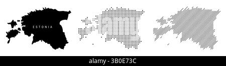 Estonia mappa dettagliata della silhouette, tratteggiato e linee parallele inclinate. Mappa stilizzata con trama estone. illustrazione isolata su bianco. Foto Stock