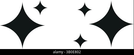semplice illustrazione vettoriale di icone nere scintillanti su sfondo bianco, che rappresentano brillantezza, pulizia, freschezza, luminosità, bagliore, qualità e decorativo Illustrazione Vettoriale