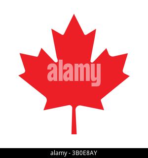 semplice illustrazione vettoriale in foglia d'acero rosso su sfondo bianco, che simboleggia il canada, il patriottismo, la natura, l'identità, ambiente, orgoglio nazionale Illustrazione Vettoriale