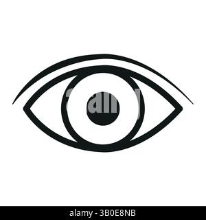 semplice illustrazione vettoriale nera dell'icona di un occhio su sfondo bianco, che simboleggia la visione, la vista, la consapevolezza, la visibilità, sorveglianza, concentrati Illustrazione Vettoriale