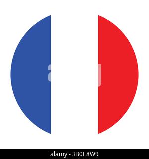 una semplice illustrazione vettoriale di forma rotonda con strisce verticali blu, bianche e rosse, che rappresentano un disegno di bandiera nazionale in un design pulito e minimalista Illustrazione Vettoriale