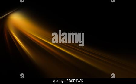 strisce di luce al neon dorate che irradiano dal centro . Attira il movimento della linea d'oro, la linea d'onda astratta, lo sfondo della tecnologia della luce, lo spazio di copia . Elegante Foto Stock
