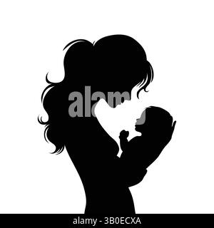 Tenera abbraccio: La mamma tiene in mano la silhouette del neonato per la festa della mamma, la festa della mamma Illustrazione Vettoriale