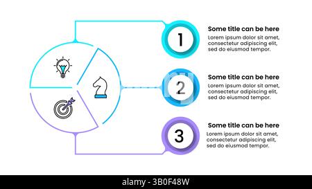 Modello infografico con icone e 3 opzioni o passaggi. Cerchio connesso. Può essere utilizzato per layout del flusso di lavoro, diagrammi, banner, webdesign. Illustrazione vettoriale Illustrazione Vettoriale