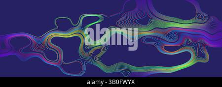 Linee astratte colorate su sfondo blu profondo - illustrazione vettoriale Illustrazione Vettoriale