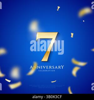 Celebrazione del 7° anniversario, celebrazione del 7° anniversario su sfondo rosso per l'evento celebrativo, illustrazione festiva, spar numero 7 d'oro Illustrazione Vettoriale