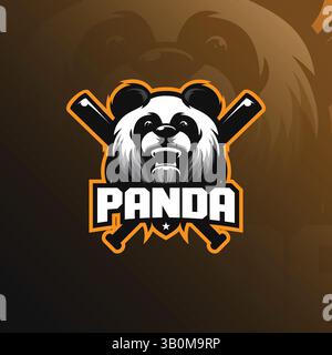 design vettoriale con logo della mascotte panda con design moderno per la stampa di badge, emblemi e t shirt. illustrazione panda con bastoncino. Illustrazione Vettoriale