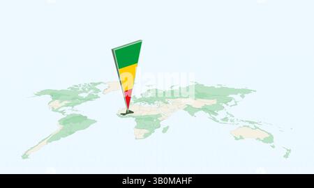 Mali evidenziato sulla mappa globale con spillo di posizione bandiera 3D. L'immagine simboleggia il viaggio, la geografia, l'identità internazionale e la navigazione globale Illustrazione Vettoriale