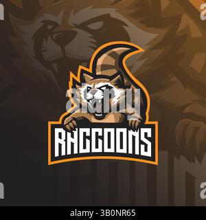 design vettoriale con logo della mascotte raccoon con moderno stile di illustrazione per la stampa di badge, emblemi e t shirt. illustrazione di procione arrabbiato. Illustrazione Vettoriale