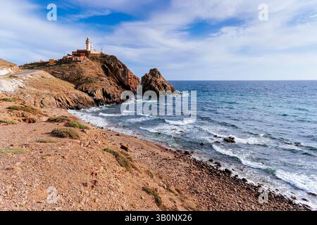 Faro di Cabo de Gata, Parco naturale di Cabo de Gata-Nijar. Níjar, Almería, Andalucía, Spagna, Europa Foto Stock