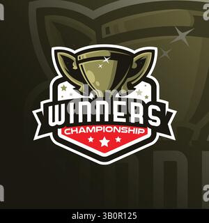 design con logo della mascotte vettoriale dei trofei e stile moderno per la stampa di badge, emblemi e t shirt. illustrazione del distintivo del trofeo. Illustrazione Vettoriale