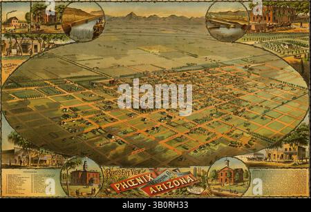 1885 - Phoenix, Arizona, Stati Uniti - Birds eye view cartina di Phoenix. (Immagine di credito: © BuyEnlarge/ZUMAPRESS.com) Foto Stock