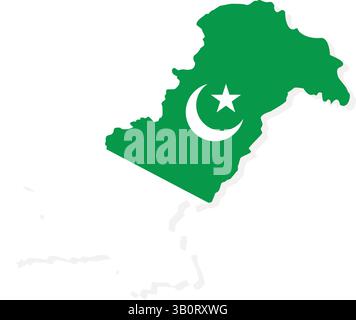 Mappa del Pakistan con bandiera isolata sfondo bianco. Pakistan Map Vector. Illustrazione Vettoriale