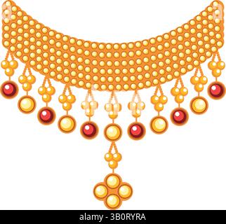 Collana nuziale di gioielli indiani con pendente tradizionale a strati d'oro Vector Illustrazione Vettoriale