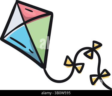 Aquilone. Accessori per il riposo e le vacanze. Illustrazione vettoriale per l'adesivo di stampa, icona. Schizzo semplice isolato su sfondo bianco Illustrazione Vettoriale