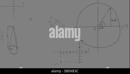 Immagine di grafici matematici e dati su sfondo grigio Foto Stock
