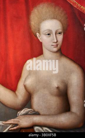 particolare da "Ritratto di Gabrielle d'Estrees con una delle sorelle al bagno" - olio su tavola - Scuola di Fontainebleau - 1595 - fuoco Foto Stock