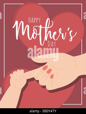 Piccola mano del bambino che tiene un dito di un adulto con il cuore sullo sfondo. Illustrazione vettoriale Illustrazione Vettoriale