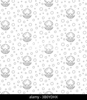 Sfondo con motivo senza cuciture con shell perlato. Inchiostro a linee grafiche vettoriali Design per confezioni, cosmetici, tessuti, cartoline. Striscioni, poster, carta da imballaggio, adesivo Illustrazione Vettoriale