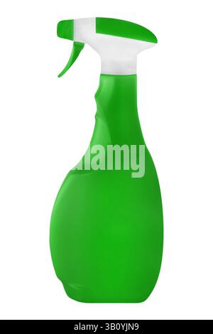 Flacone spray detergente verde isolato su sfondo bianco Foto Stock