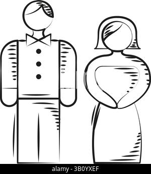 Schizzo dell'icona della coppia nuziale. Illustrazione vettoriale Illustrazione Vettoriale