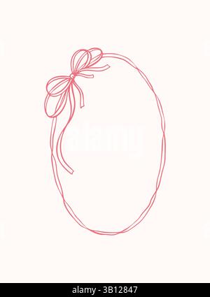 Telaio a nastro ovale con arco. San Valentino, Natale, matrimonio con carta romantica rossa disegnata a mano e modello di invito. Doodle stravagante filigrana Illustrazione Vettoriale