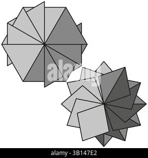 Icona del fiore geometrico. Petali triangolari sovrapposti. Figura a fiore del poligono. Design simmetrico vettoriale Illustrazione Vettoriale