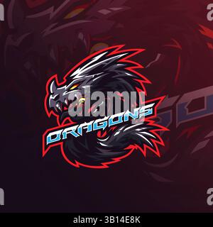 design vettoriale con logo dragon mascotte e design moderno per la stampa di badge, emblemi e t shirt. illustrazione di un drago arrabbiato. Illustrazione Vettoriale
