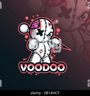 design vettoriale con logo della mascotte voodoo e design moderno per la stampa di badge, emblemi e t shirt. divertente illustrazione voodoo. Illustrazione Vettoriale