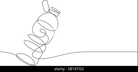 tappo aperto per bottiglia di acqua potabile, linea singola, disegno continuo minimalismo, copia decorazione spazio Illustrazione Vettoriale